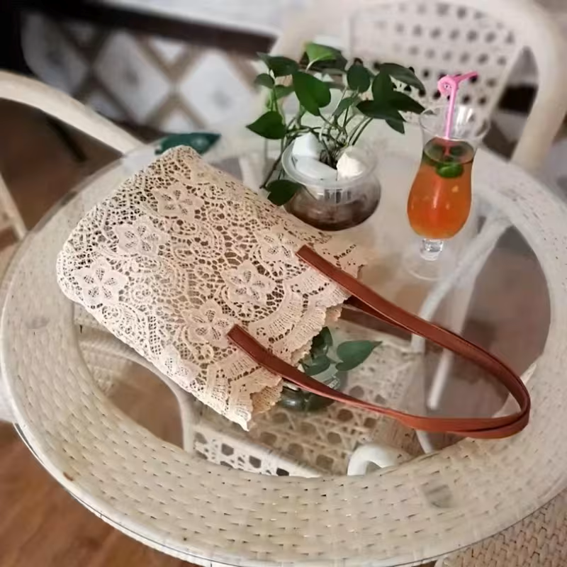 Bolso de encaje agarre marrón - 5776