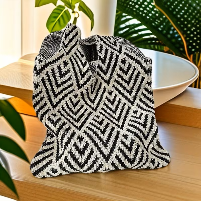Bolso estilo tejido blanco & negro geométrico - 5777