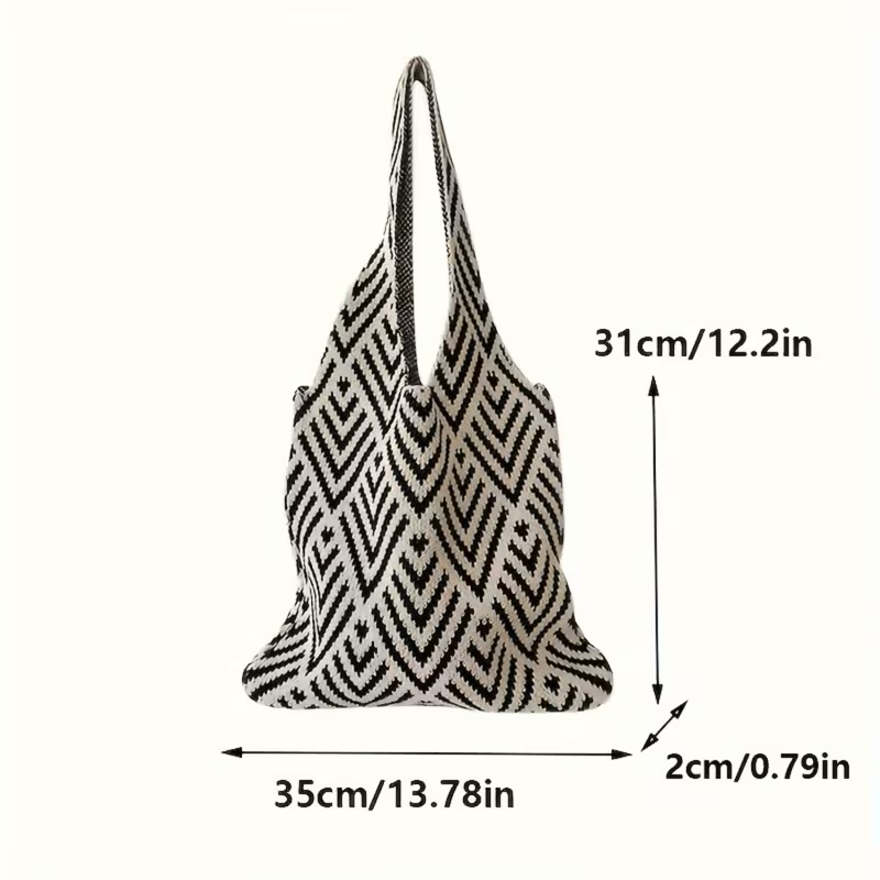 Bolso estilo tejido blanco & negro geométrico - 5777