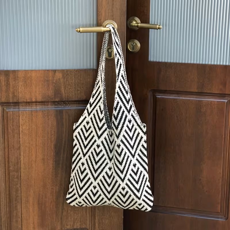 Bolso estilo tejido blanco & negro geométrico - 5777