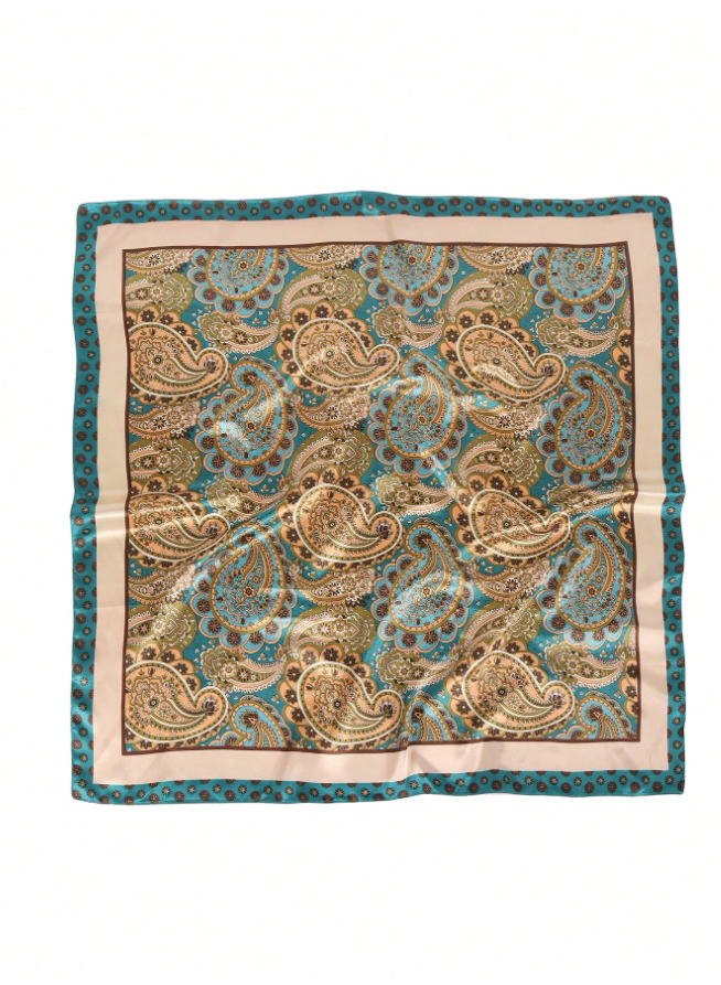 Pañuelo borde celeste estampado cachemira - 5781