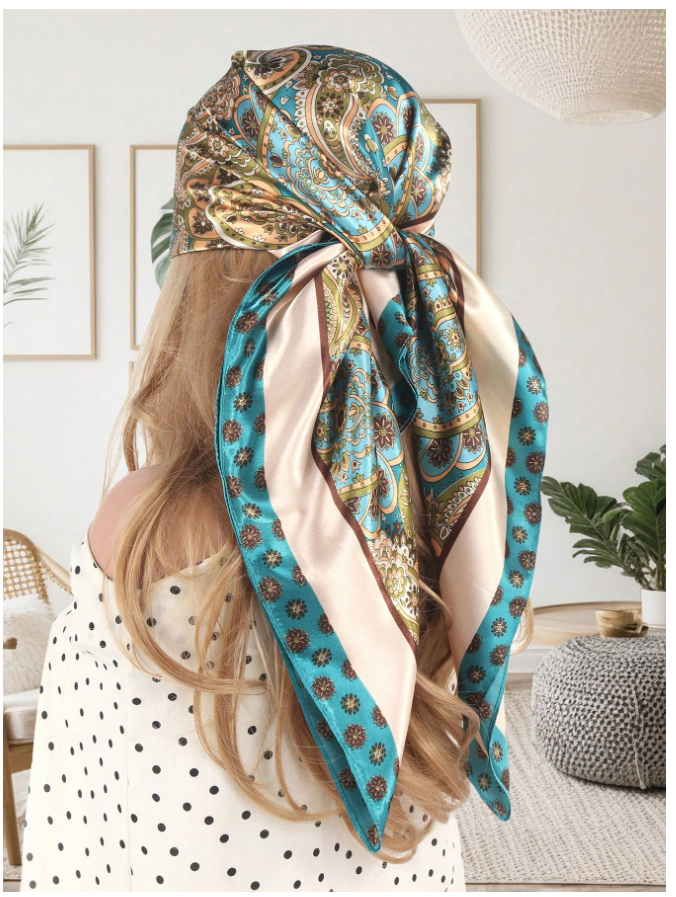 Pañuelo borde celeste estampado cachemira - 5781