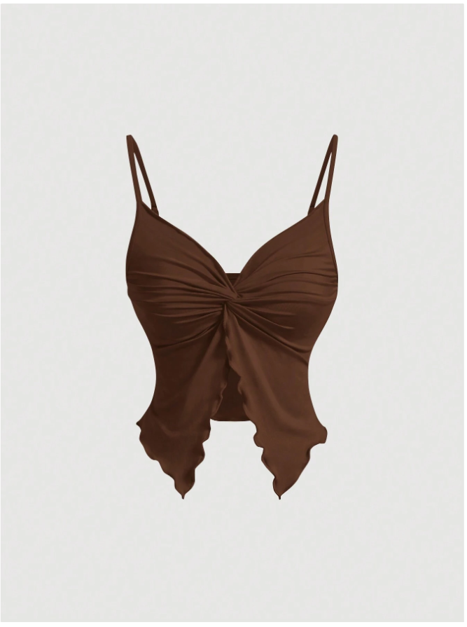 Crop top marrón de tirantes nudo en pecho - 5783