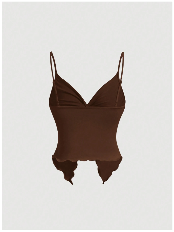Crop top marrón de tirantes nudo en pecho - 5783