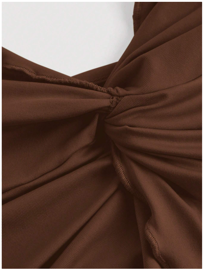 Crop top marrón de tirantes nudo en pecho - 5783
