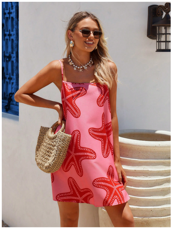 Vestido rosa estampado estrellas de mar - 5784