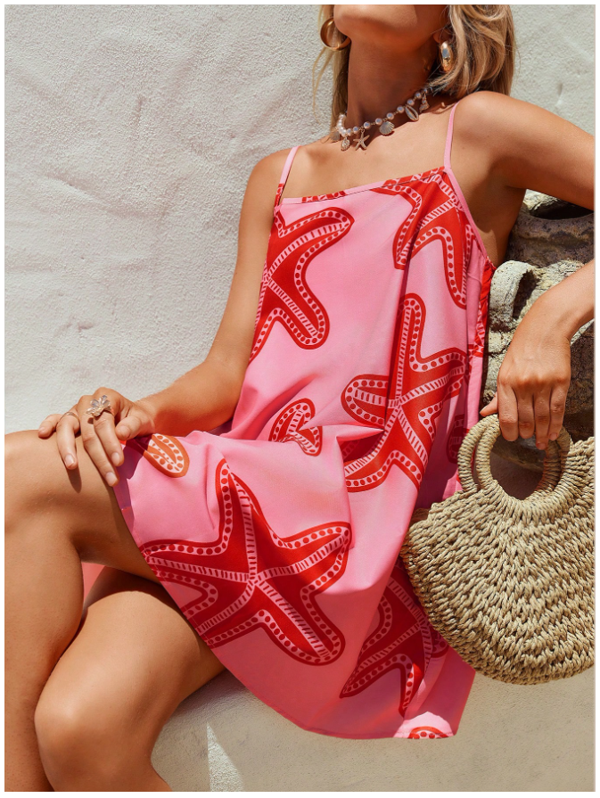 Vestido rosa estampado estrellas de mar - 5784