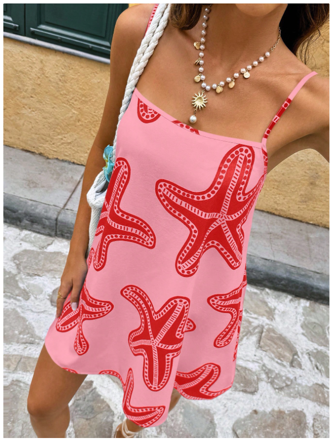 Vestido rosa estampado estrellas de mar - 5784