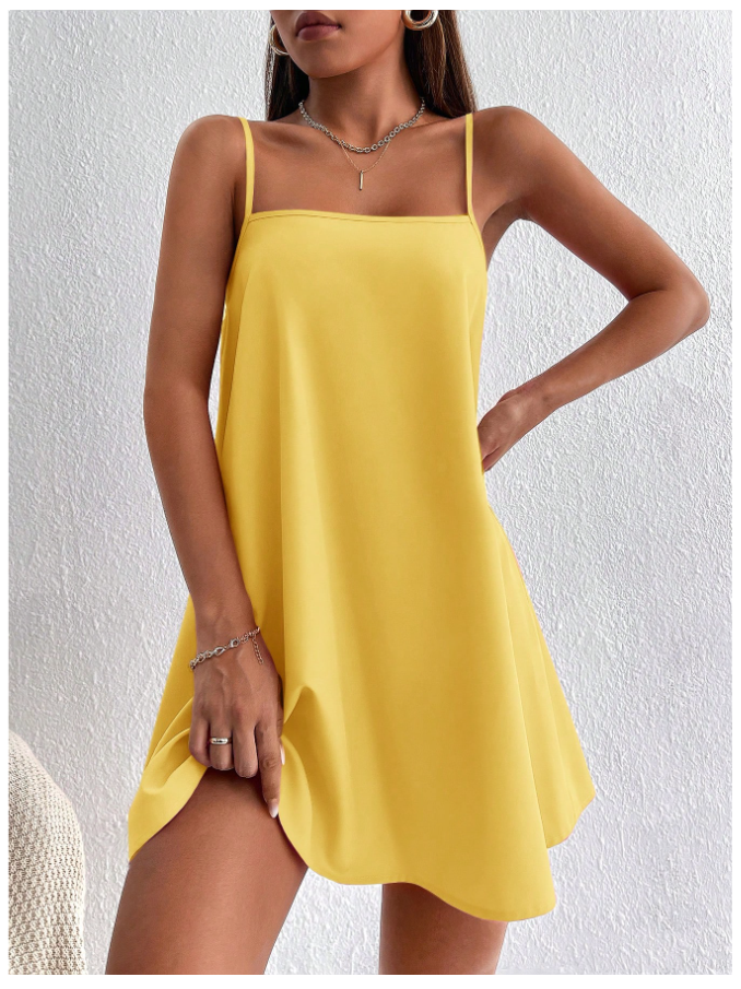 Vestido amarillo corto de tirantes - 5785