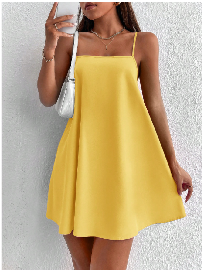 Vestido amarillo corto de tirantes - 5785
