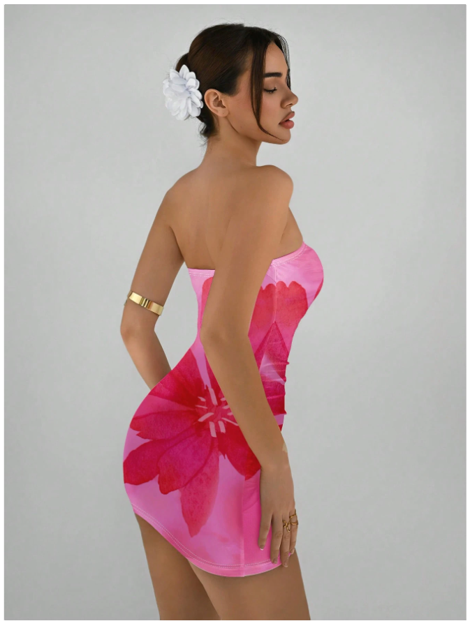 Vestido rosa corto estampado flor - 5786