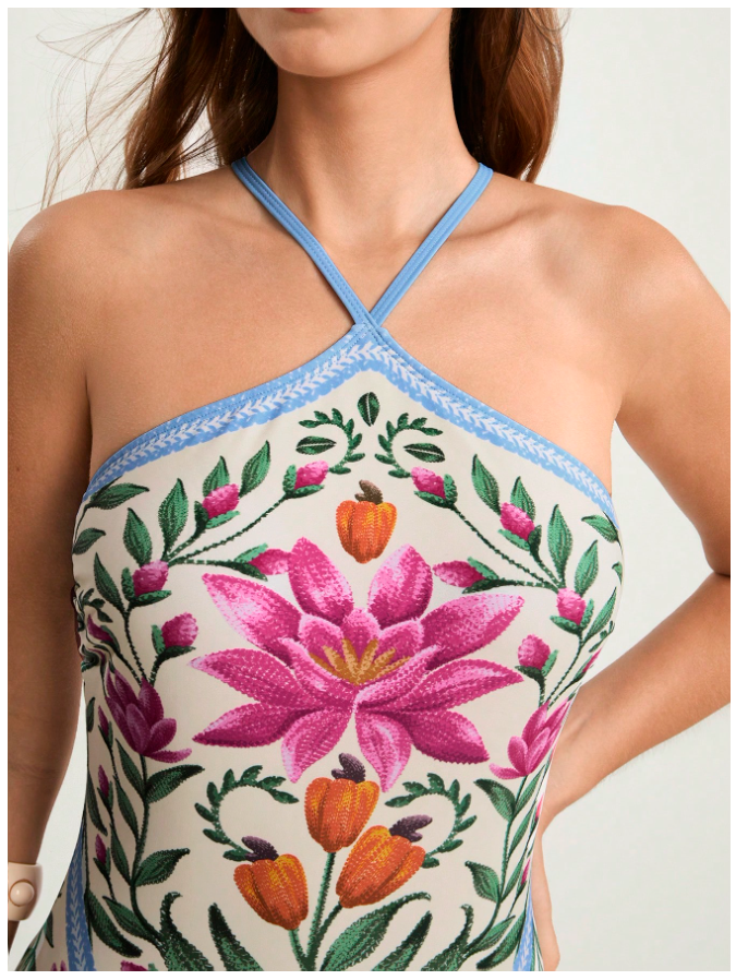 Traje de baño blanco una pieza estampado flores - 5787