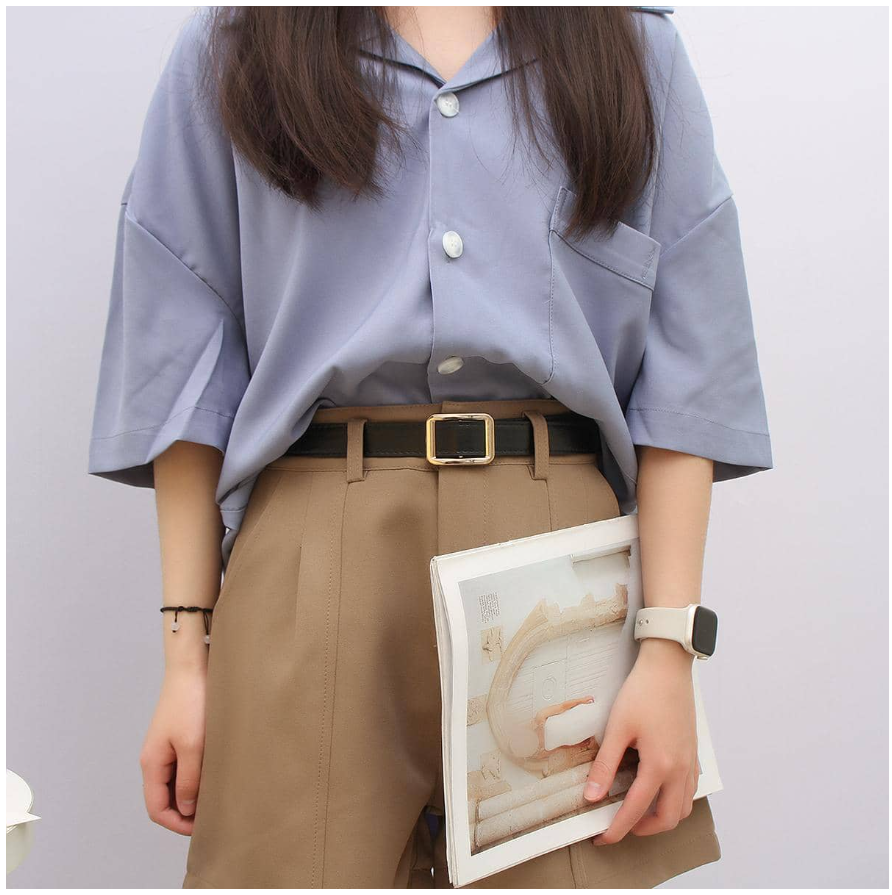 Cinturón negro hebilla cuadrada dorada sin pasador - 5788