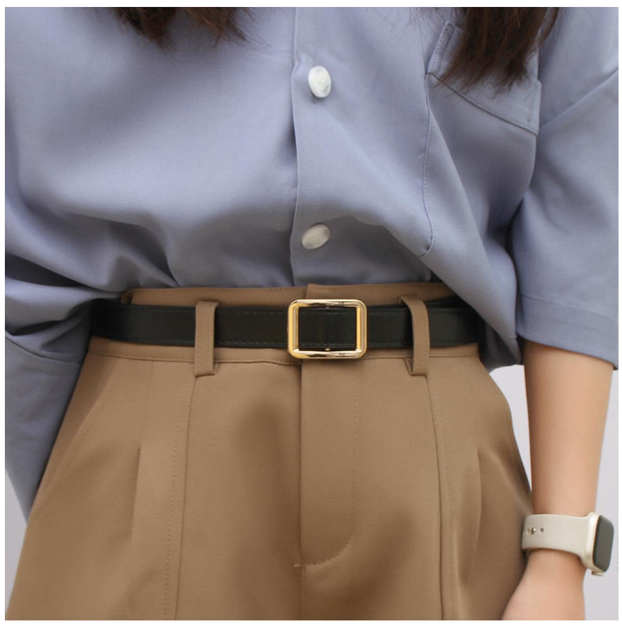 Cinturón negro hebilla cuadrada dorada sin pasador - 5788