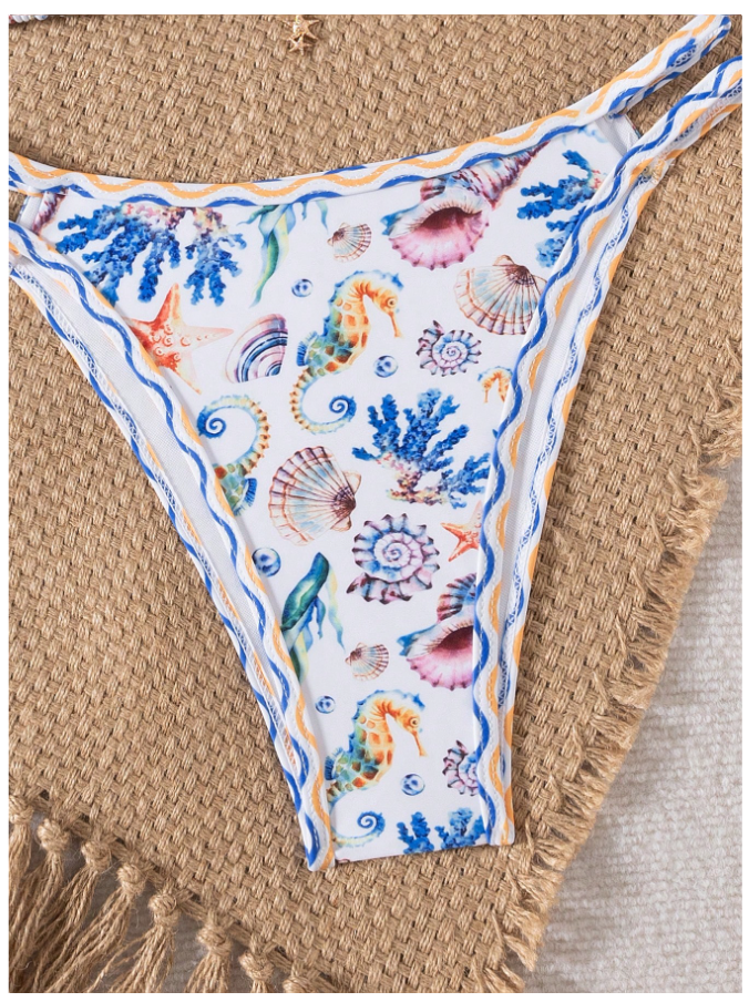 Traje de baño dos piezas fondo blanco estampados marinos - 5794