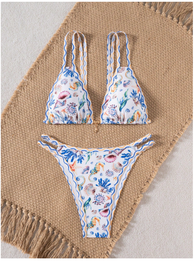 Traje de baño dos piezas fondo blanco estampados marinos - 5794