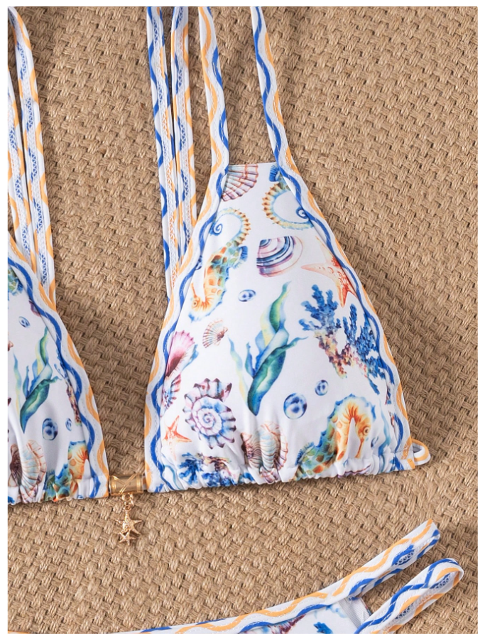 Traje de baño dos piezas fondo blanco estampados marinos - 5794