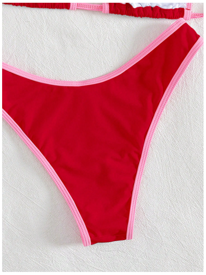 Traje de baño dos piezas rojo tirantes rosa - 5797