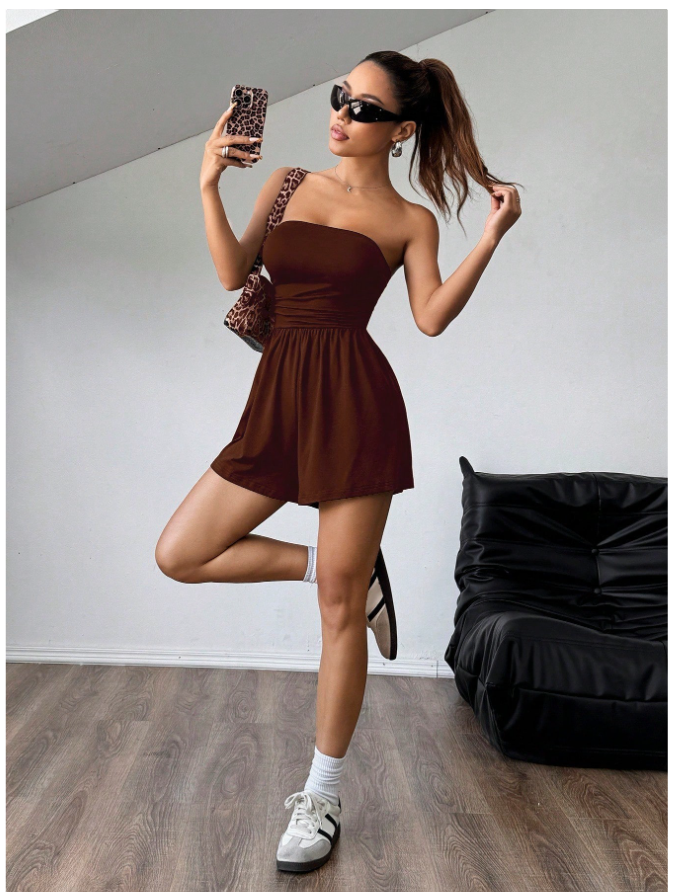 Enterizo marrón sin mangas corto - 5798