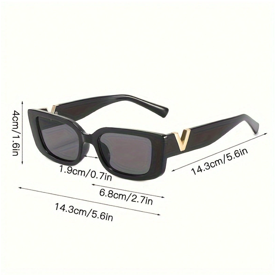 Lentes negros ojo de gato con V dorada - 5803