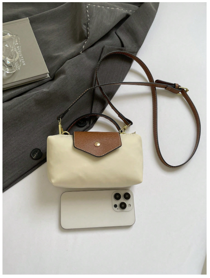 Cartera beige solapa & correa marrón - 5808