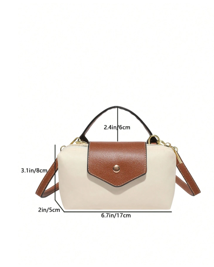 Cartera beige solapa & correa marrón - 5808