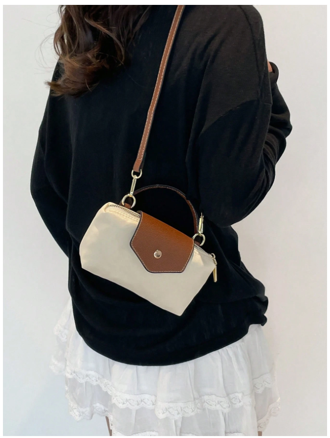 Cartera beige solapa & correa marrón - 5808