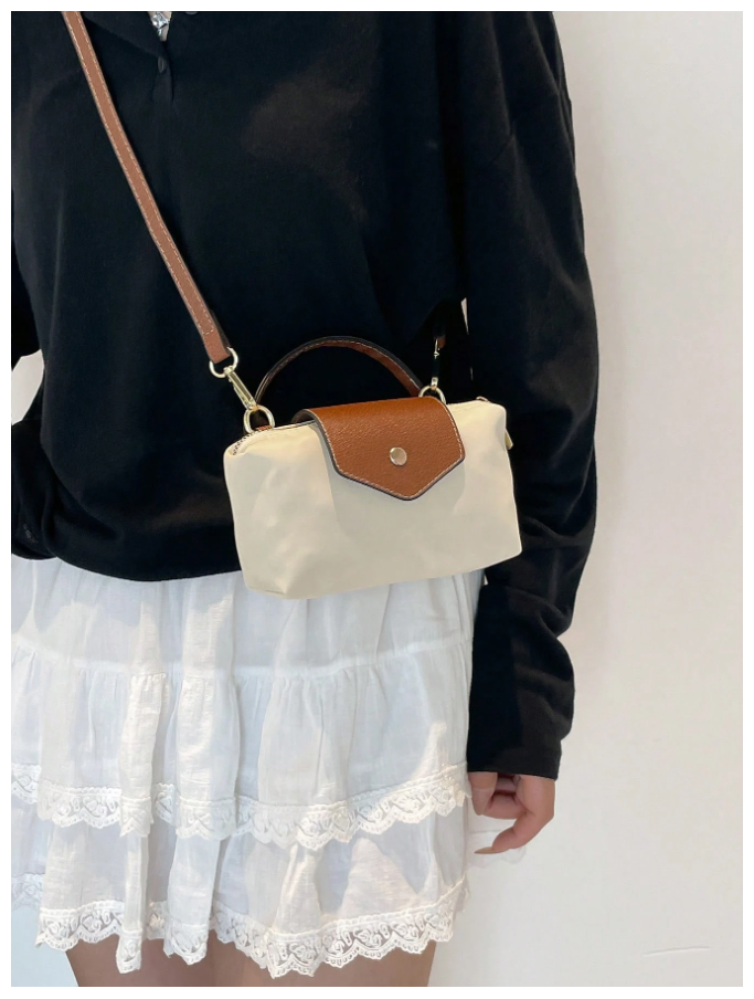 Cartera beige solapa & correa marrón - 5808