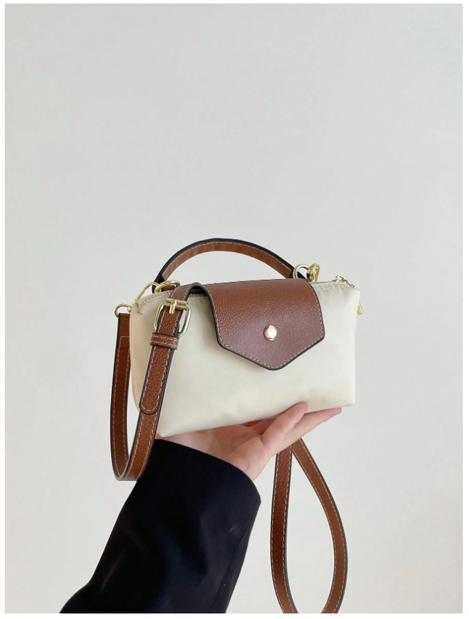 Cartera beige solapa & correa marrón - 5808