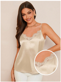 Camisa albaricoque de saten con encaje & tirantes - 5809