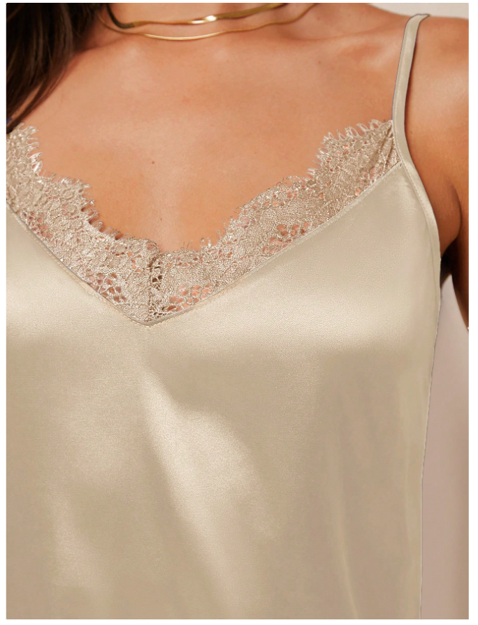 Camisa albaricoque de saten con encaje & tirantes - 5809
