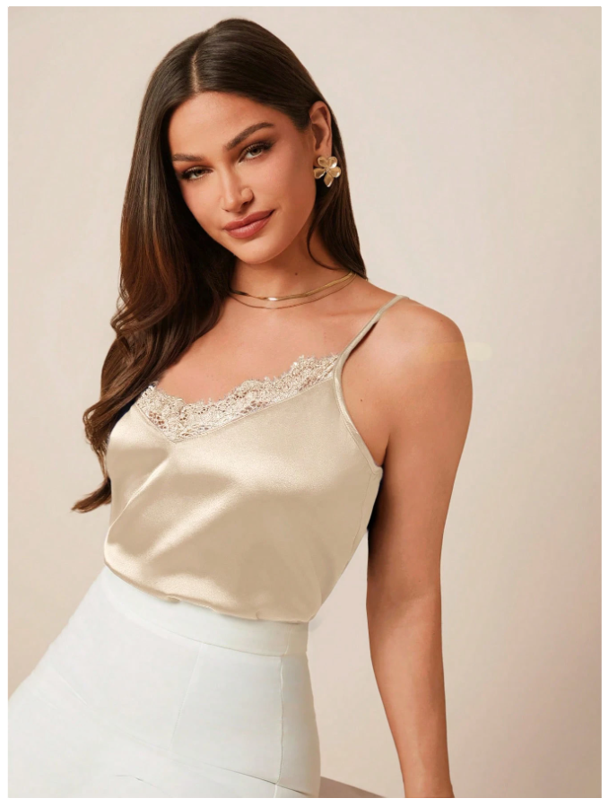 Camisa albaricoque de saten con encaje & tirantes - 5809