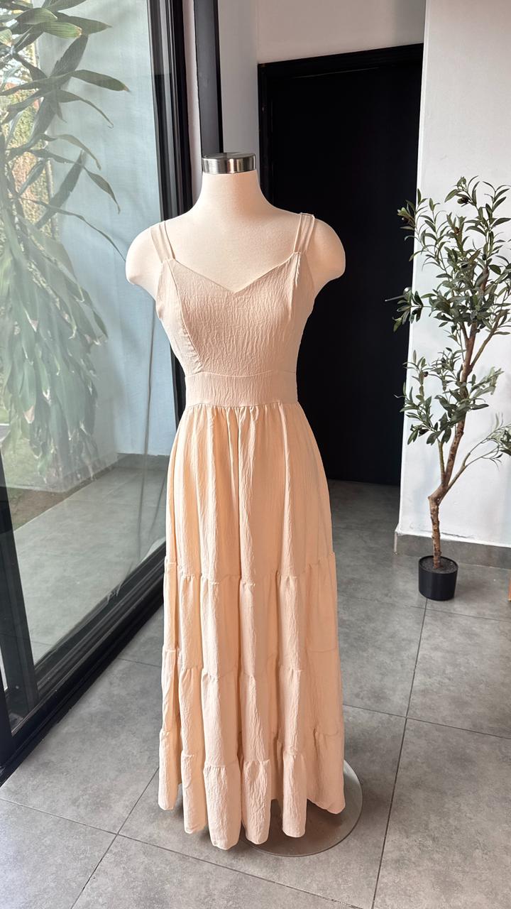Vestido caqui largo veranero con lazo en espalda - 5819CA