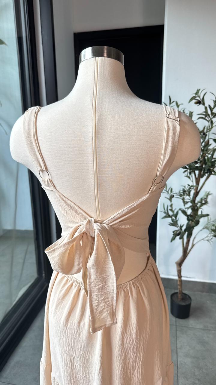 Vestido caqui largo veranero con lazo en espalda - 5819CA