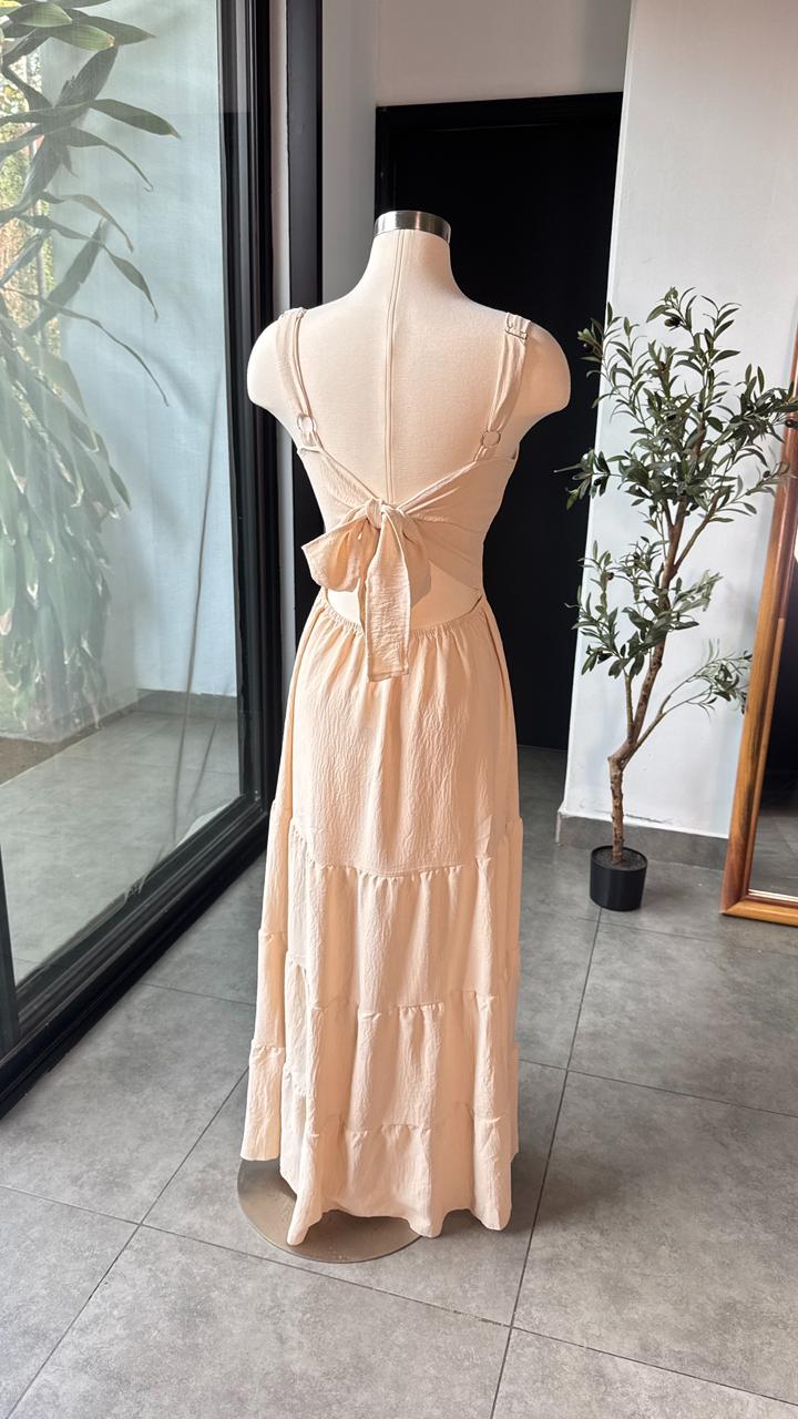 Vestido caqui largo veranero con lazo en espalda - 5819CA
