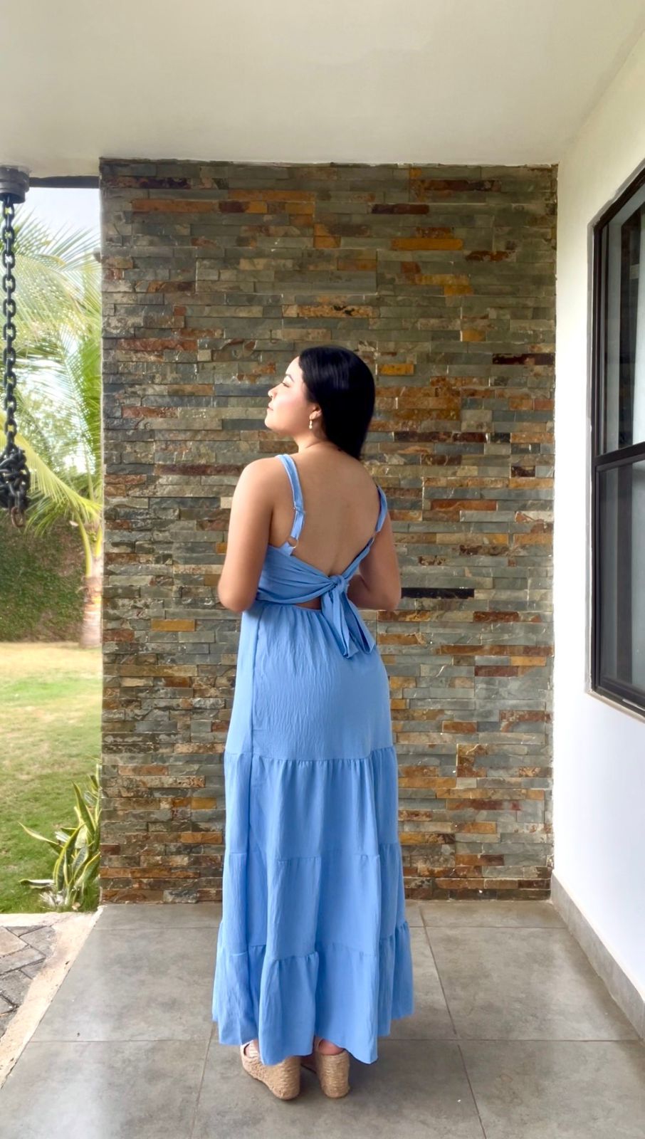 Vestido celeste largo veranero con lazo en espalda - 5819CE