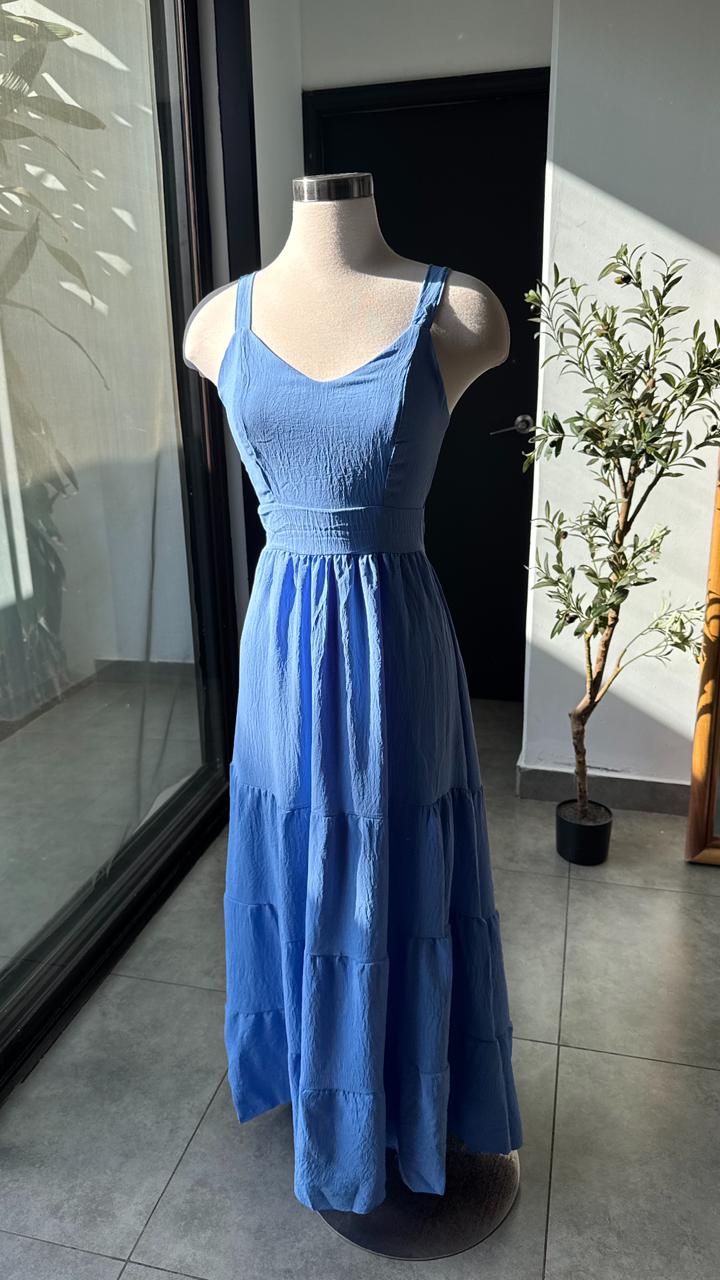 Vestido celeste largo veranero con lazo en espalda - 5819CE