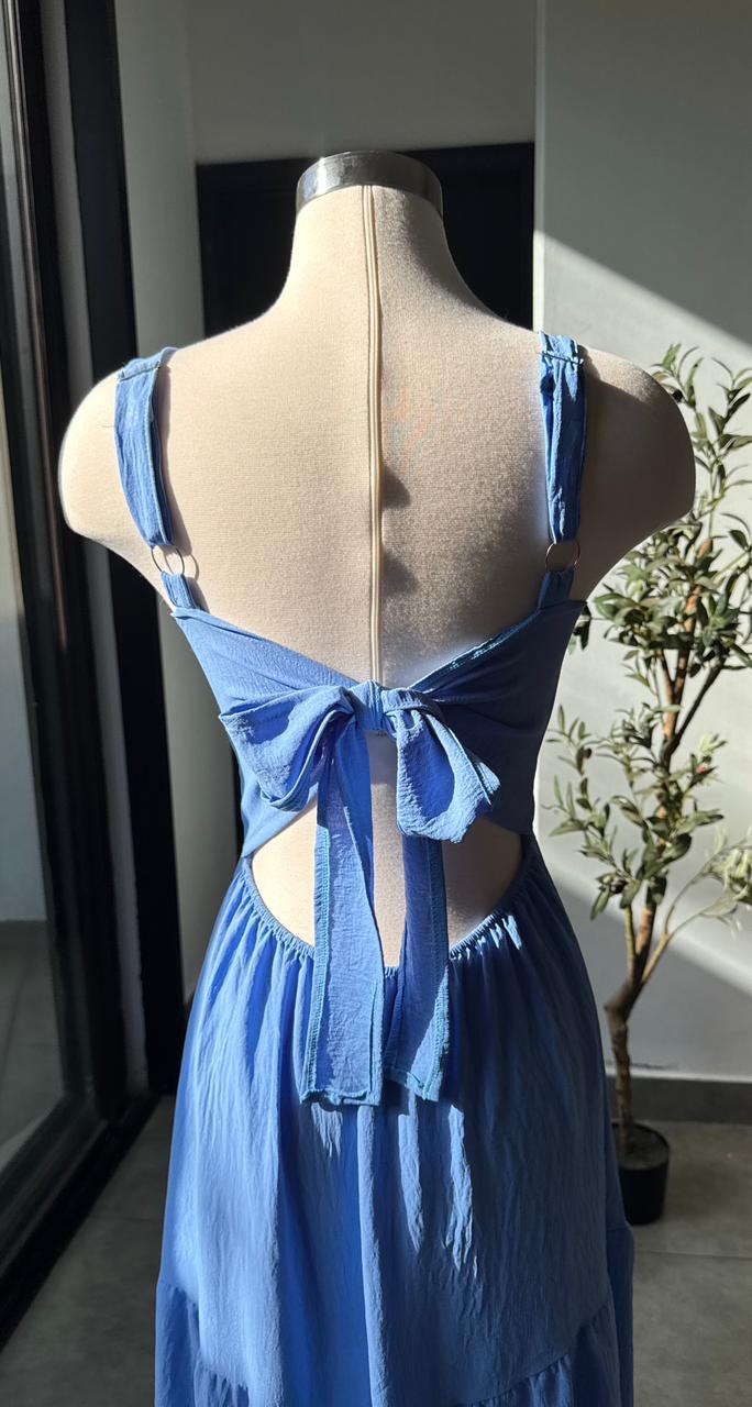 Vestido celeste largo veranero con lazo en espalda - 5819CE