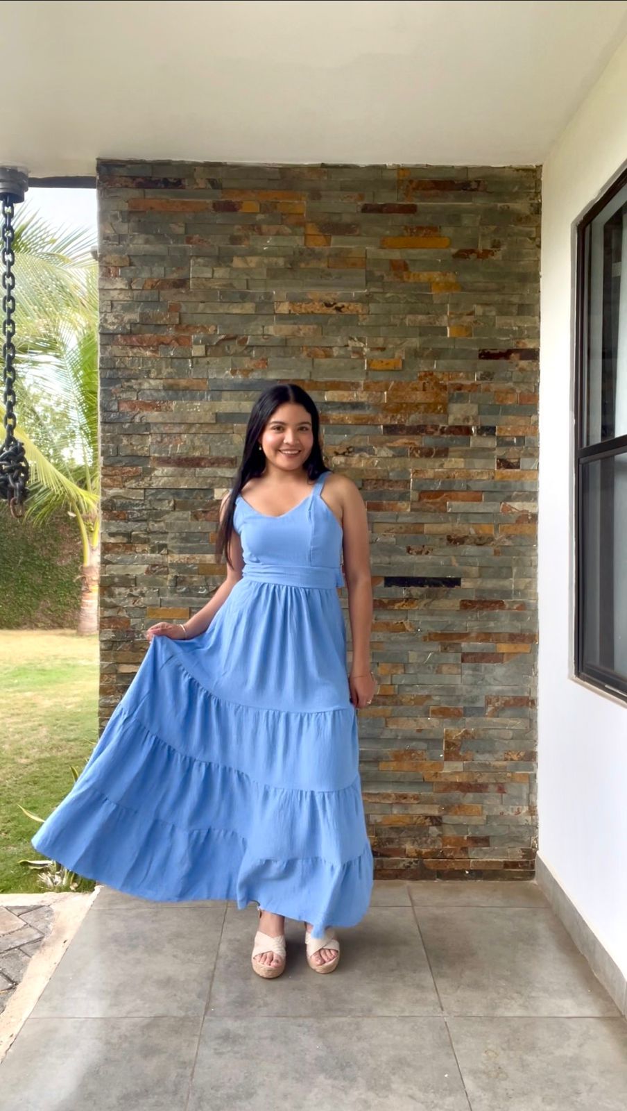 Vestido celeste largo veranero con lazo en espalda - 5819CE