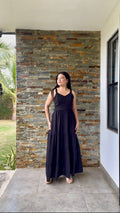 Vestido negro largo veranero con lazo en espalda - 5819NE