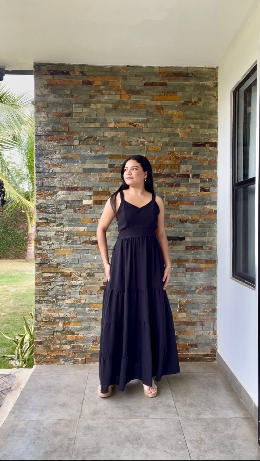 Vestido negro largo veranero con lazo en espalda - 5819NE