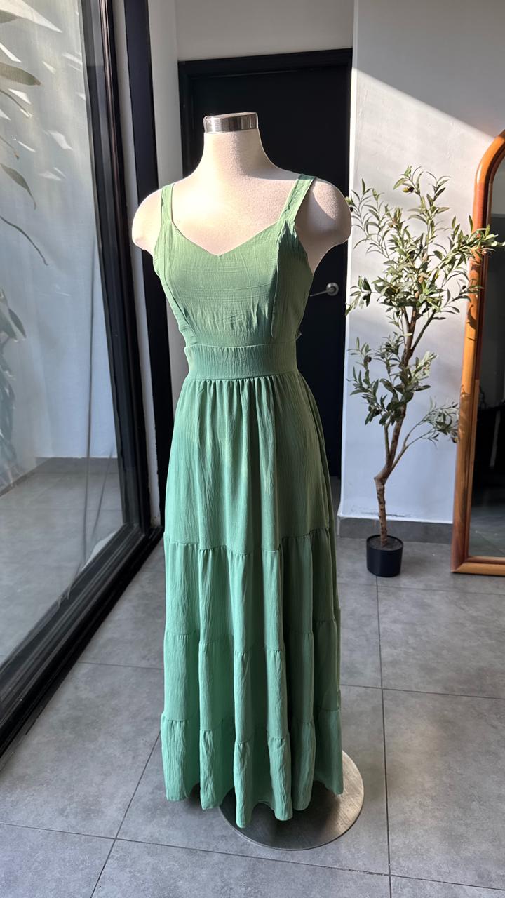 Vestido verde largo veranero con lazo en espalda 5819VE