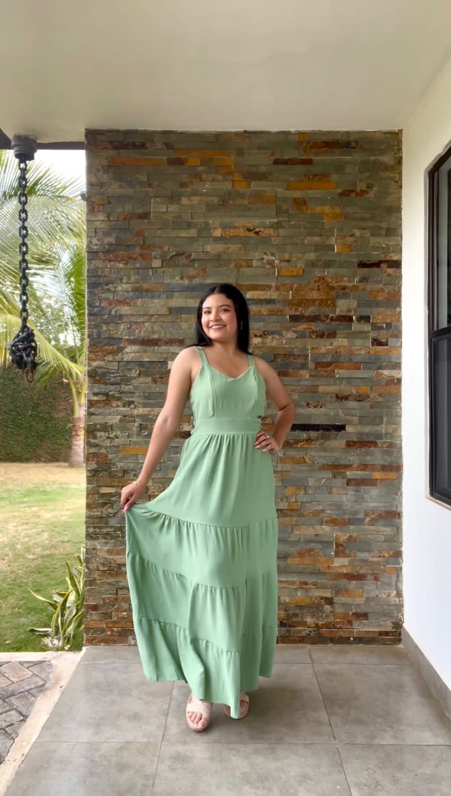 Vestido verde largo veranero con lazo en espalda 5819VE