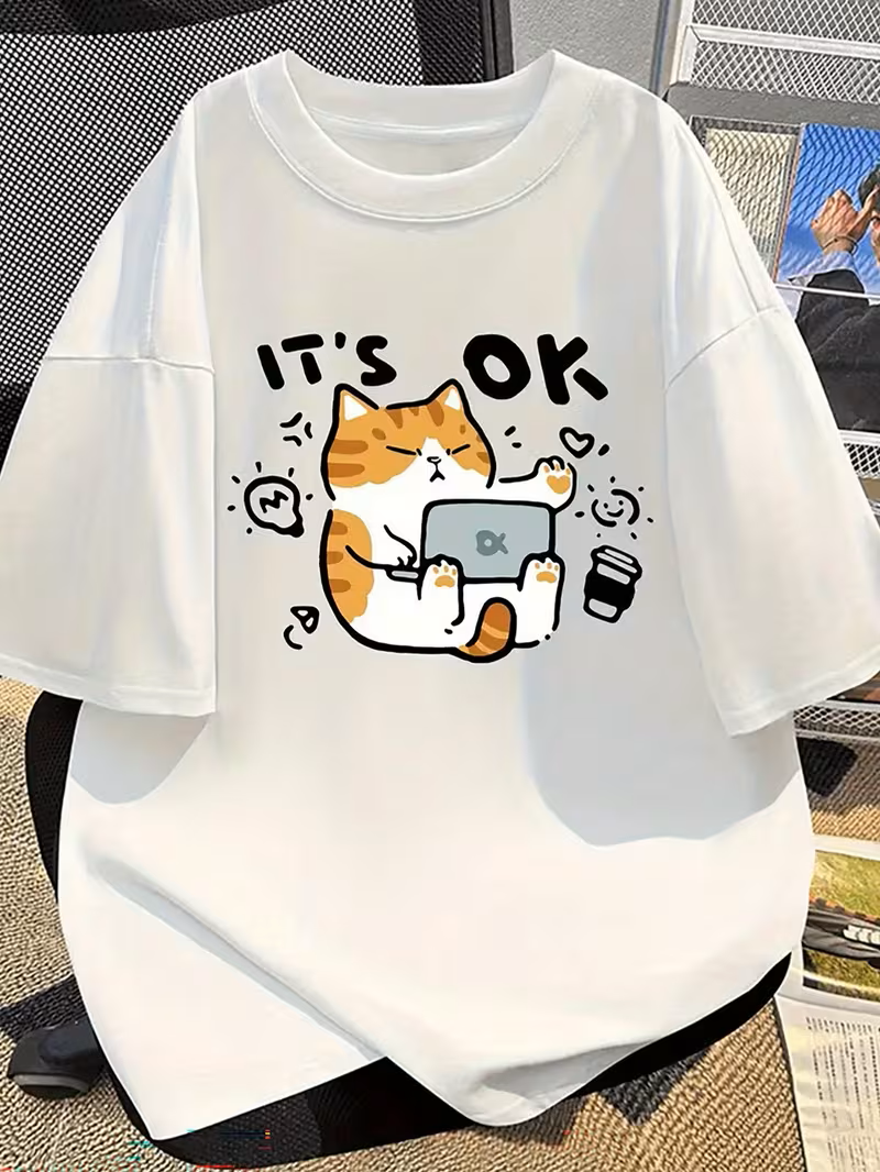 Camisa blanca 100% algodón estampada gato it´s ok oversize - 5820