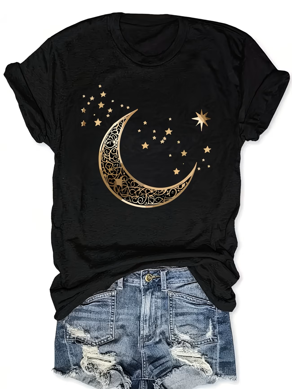 Camisa negra estampado luna & estrellas doradas - 5821