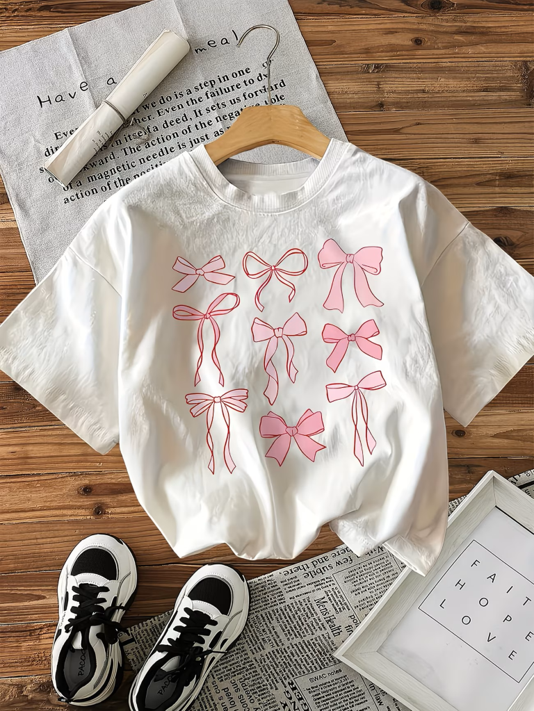 Camisa blanca estampado lazos rosa 100% algodón - 5822