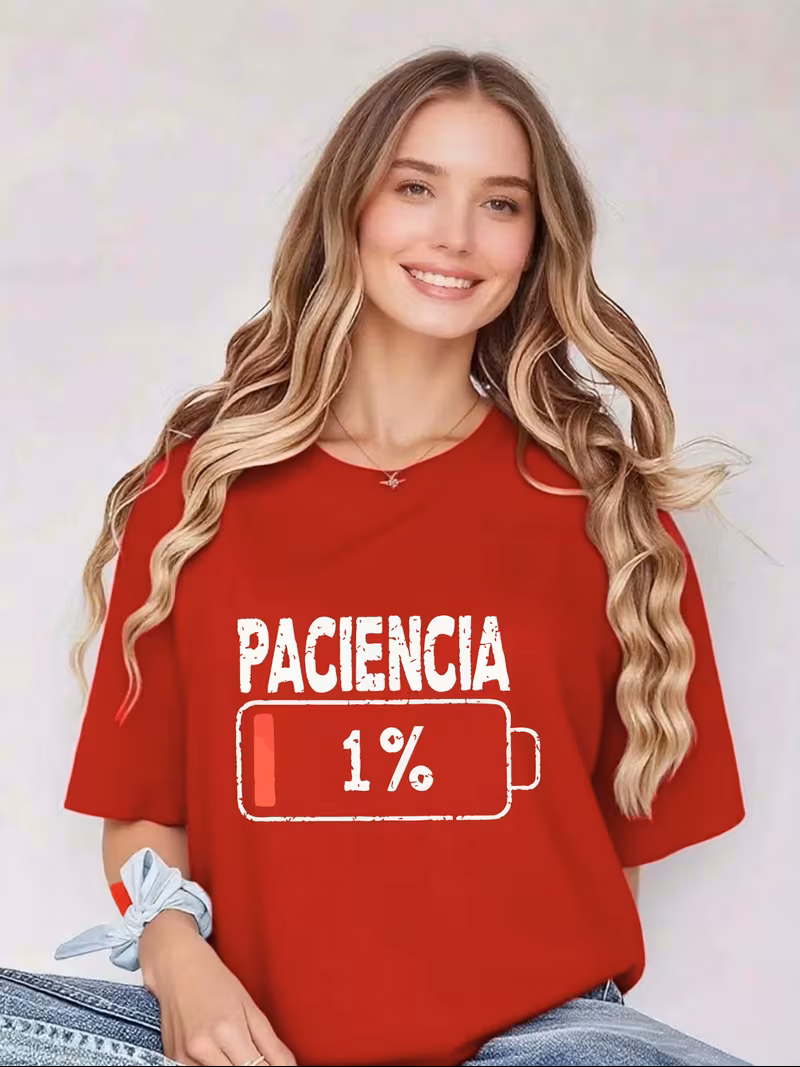 Camisa roja 100% algodón estampada paciencia 1% oversize - 5824