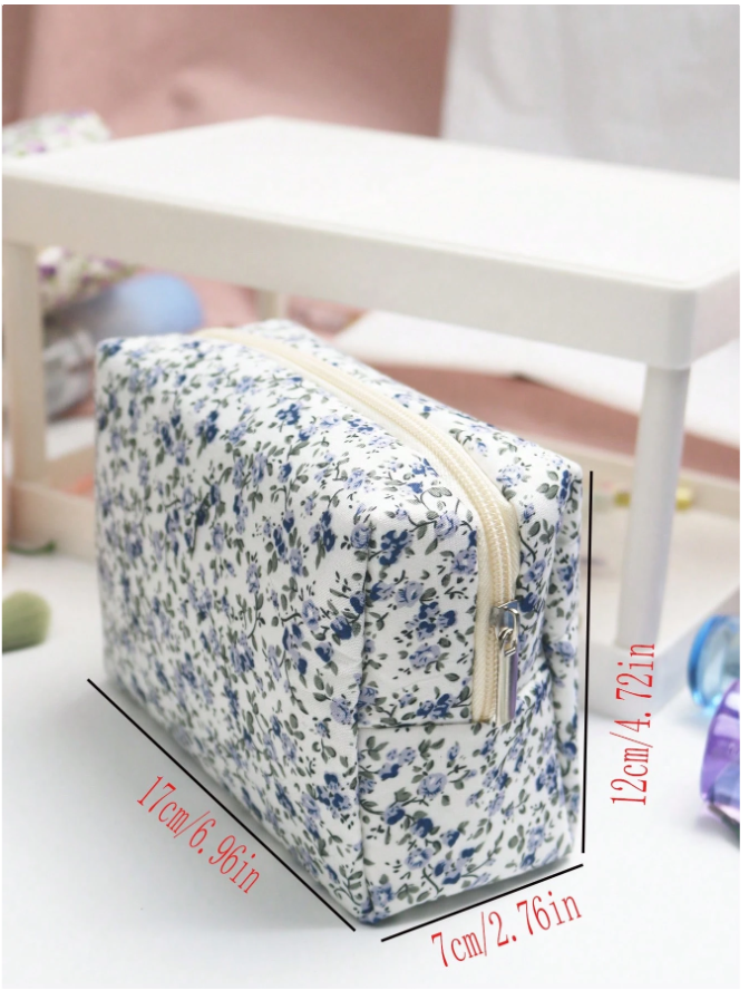 Cosmetiquera blanca estampado flores azules - 5829