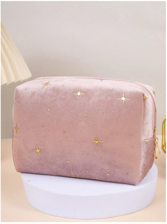 Cosmetiquera rosa con brillos dorados - 5830