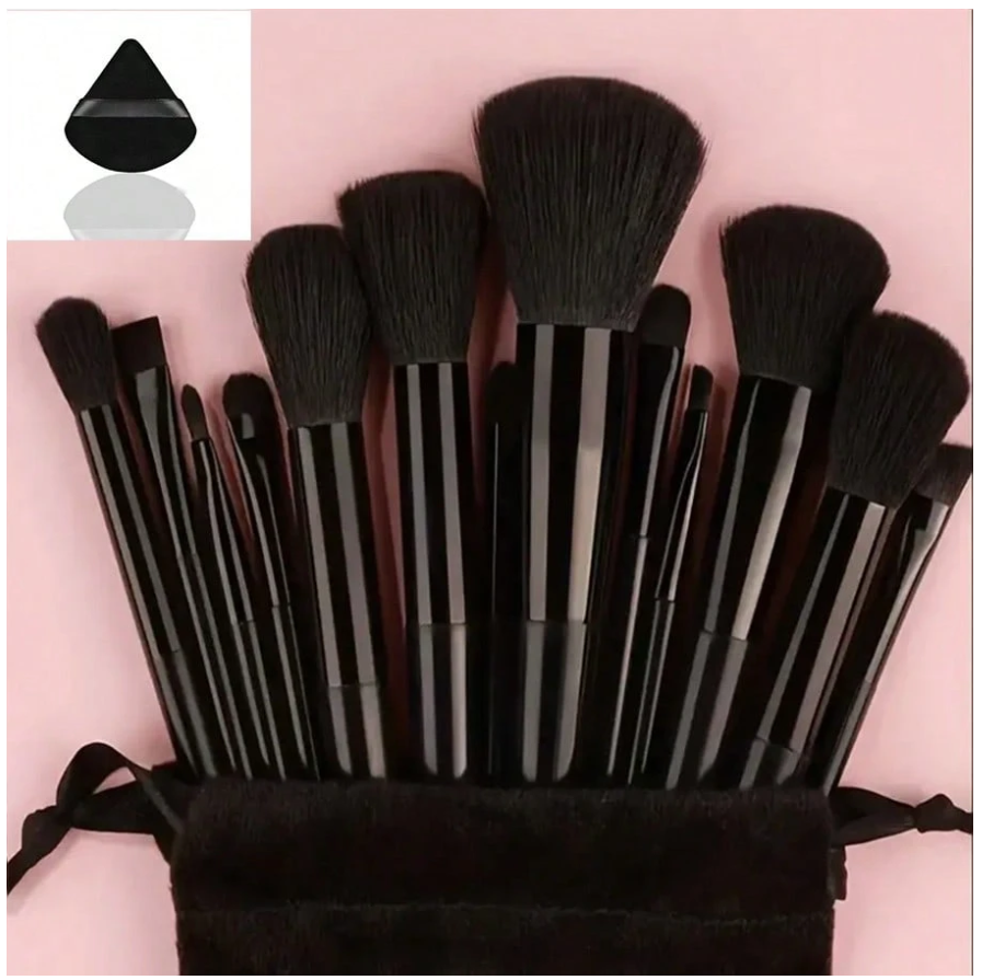 Set 13 pz brochas negras & bolsa & esponja - 5831